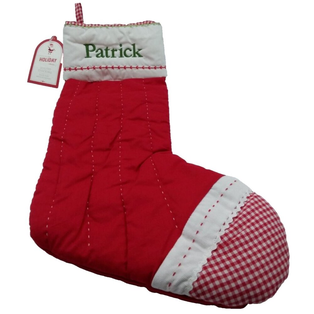 Pottery Barn Kids Patrick Christmas Stocking Gingham Holiday Quilted Xmas Red